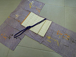 疋田模様に和歌写しの付下単衣に博多開き名古屋帯