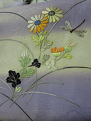 野菊にトンボ刺繍名古屋帯