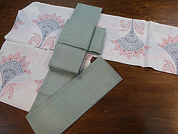 花文様色絣越後上布に夏素材の半巾帯