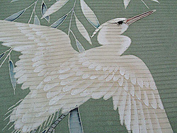 深川鼠色柳に白鷺絽名古屋帯