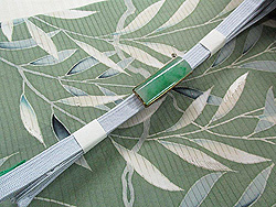 深川鼠色柳に白鷺絽名古屋帯