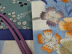 萩の絽小紋に撫子刺繍夏帯