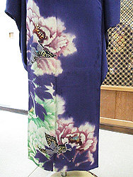 江戸紫に蝶々の単衣付下