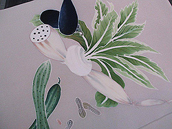 鶸色に秋野菜名古屋帯