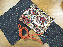 花織風絣単衣紬にインド更紗名古屋帯