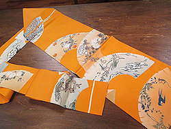 扇面に梟の名古屋帯