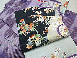 梅紅葉の刺繍名古屋帯