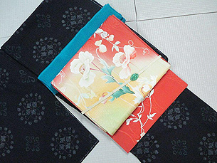 花紋絣結城縮にケシにスイトピ―染名古屋帯