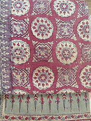 緑に丸紋のインド更紗名古屋帯