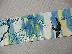 柳につばめ染名古屋帯