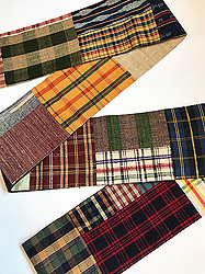 縦節紬絣と縞・格子寄せ裂半巾帯