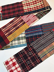 縦節紬絣と縞・格子寄せ裂半巾帯