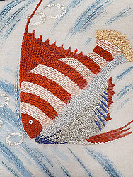 熱帯魚のフランス刺繍夏名古屋帯