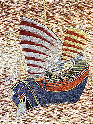 アラビア船の刺繍名古屋帯