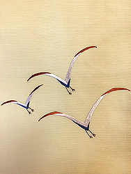 黄色のカモメ刺繍名古屋帯