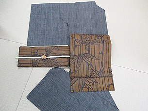 結城新機単衣に経絽竹柄染名古屋帯