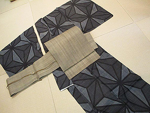 変り織麻の葉模様宮古上布に芭蕉布名古屋帯