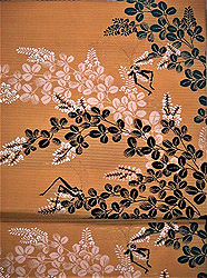 辛子色萩に鈴虫の夏名古屋帯