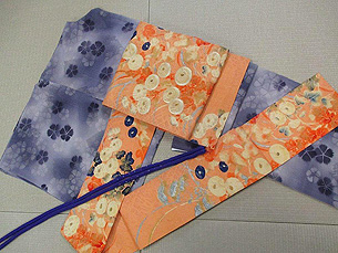 紫撫子の単衣に万寿菊透かし織名古屋帯