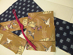 久留米絣単衣に茶地稲穂に雀名古屋帯