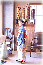 蝶々に牡丹の図祝い着