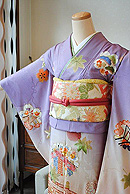 花に紅葉散し風景文訪問着