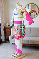 撫子花丸文刺繍単衣中振袖