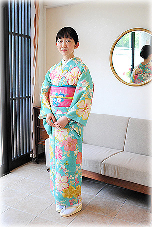 ミントブルーの爽やか小紋