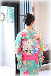 ミントブルーの爽やか小紋