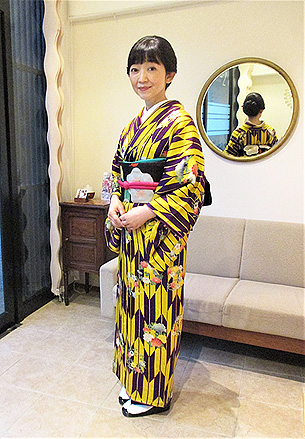 カジュアル小紋で送別会へ