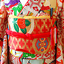 鶴丸紋に亀甲文様中振袖