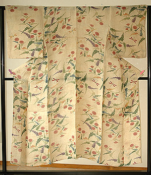 アザミ柄麻単衣