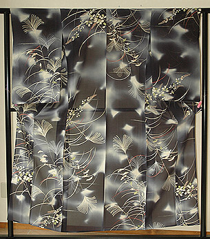 萩にすすき文様ぼかし地小紋単衣