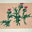 花の風景柄紅花染付下 帯 前中心