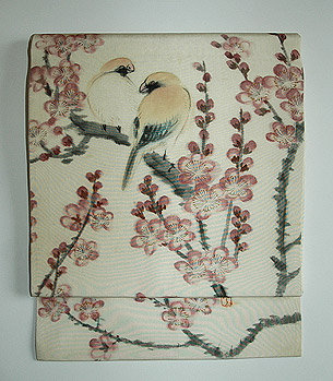 桜に文鳥染名古屋帯