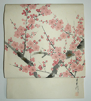 梅の図縮緬名古屋帯