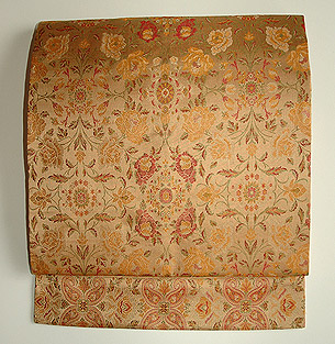 薔薇文様インドサリー名古屋帯