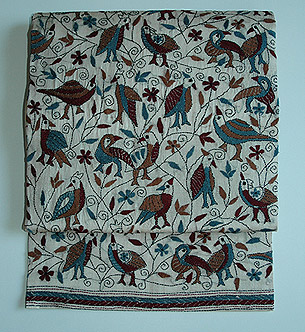 鳥文様カンタ刺繍名古屋帯