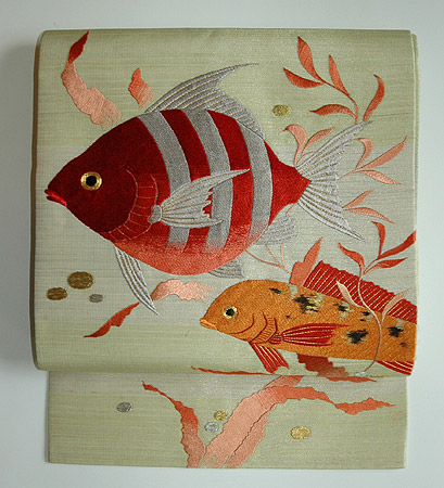 熱帯魚刺繍絽開き名古屋帯