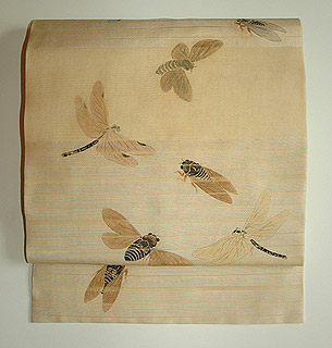 蜻蛉に蝉柄紗名古屋帯