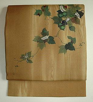 夏蔦に鈴虫刺繍絽名古屋帯
