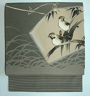 雀の図名古屋帯