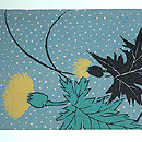 あざみ柄染め名古屋帯　前中心