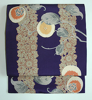 紅葉に丸柿名古屋帯