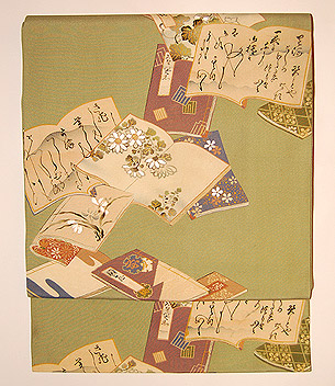 塩瀬地に和本柄名古屋帯