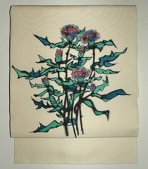 アザミ柄染名古屋帯