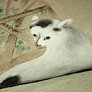 花籠に猫柄染名古屋帯　質感・風合