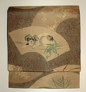 犬柄染名古屋帯