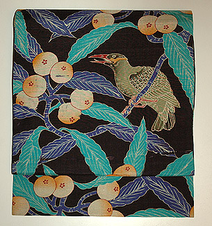 枇杷に鳥柄染名古屋帯