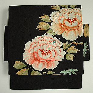 牡丹に菊柄染付帯